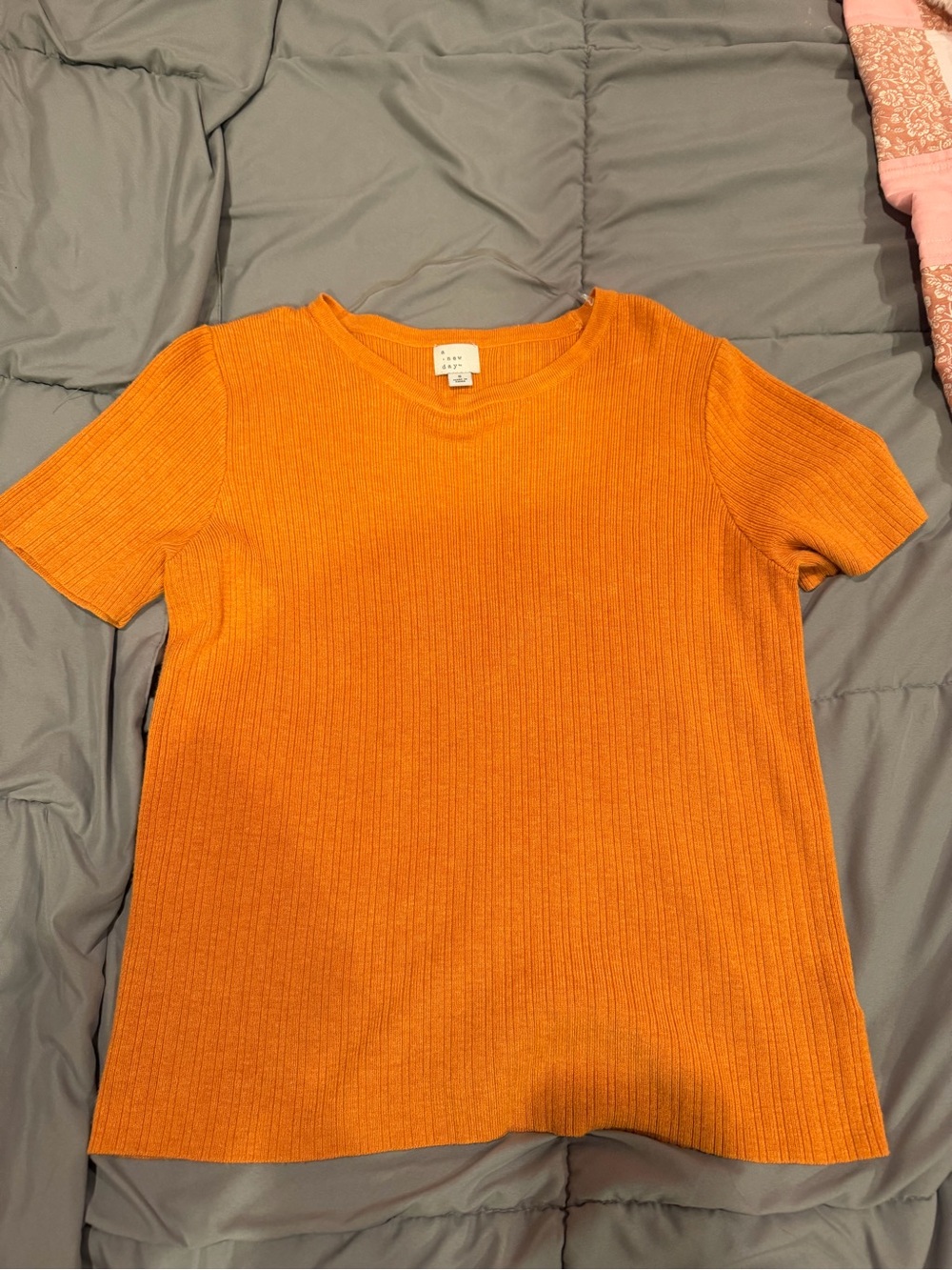 a new day Orange Ribbed Crewneck Tee